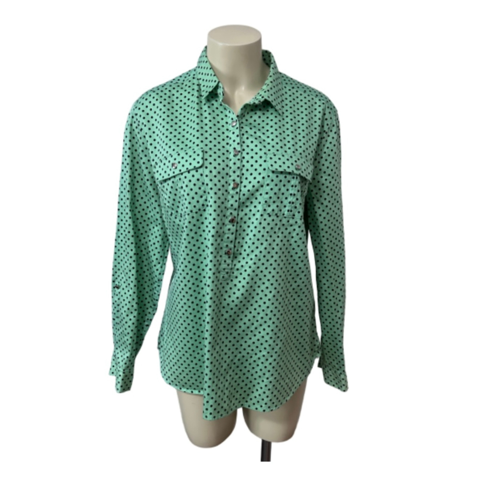 New York & Company Mint Green Black Polka Dot Button Down Shirt XL